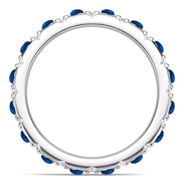 Round Cut White and Blue Sapphire Eternity Band Ring in Rhodium Plated Sterling Silver