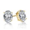 Golden Oval Stud Earrings - 18K Gold Plated Sterling Silver Solitaire
