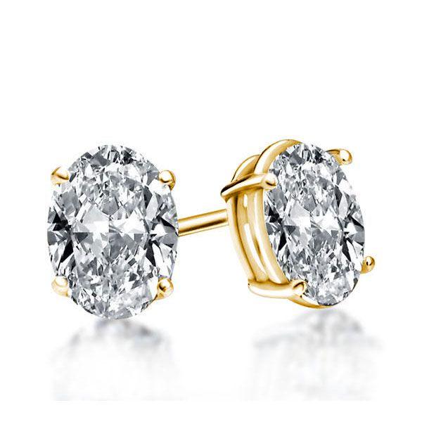 Golden Oval Stud Earrings - 18K Gold Plated Sterling Silver Solitaire