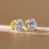 Golden Oval Stud Earrings - 18K Gold Plated Sterling Silver Solitaire
