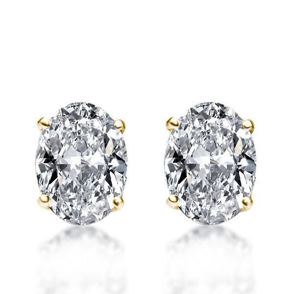 Golden Oval Stud Earrings - 18K Gold Plated Sterling Silver Solitaire