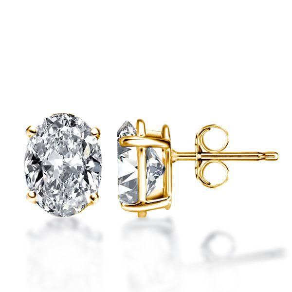 Golden Oval Stud Earrings - 18K Gold Plated Sterling Silver Solitaire