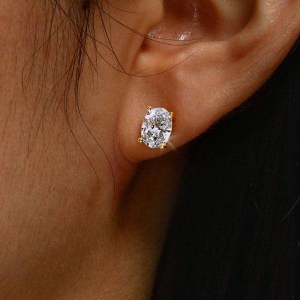 Golden Oval Stud Earrings - 18K Gold Plated Sterling Silver Solitaire