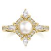 Halo Pearl Engagement Ring | 6MM Center Stone | 18K Gold Plated Sterling Silver