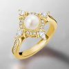 Halo Pearl Engagement Ring | 6MM Center Stone | 18K Gold Plated Sterling Silver