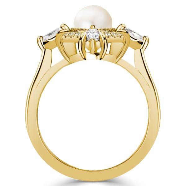 Halo Pearl Engagement Ring | 6MM Center Stone | 18K Gold Plated Sterling Silver