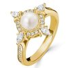 Halo Pearl Engagement Ring | 6MM Center Stone | 18K Gold Plated Sterling Silver