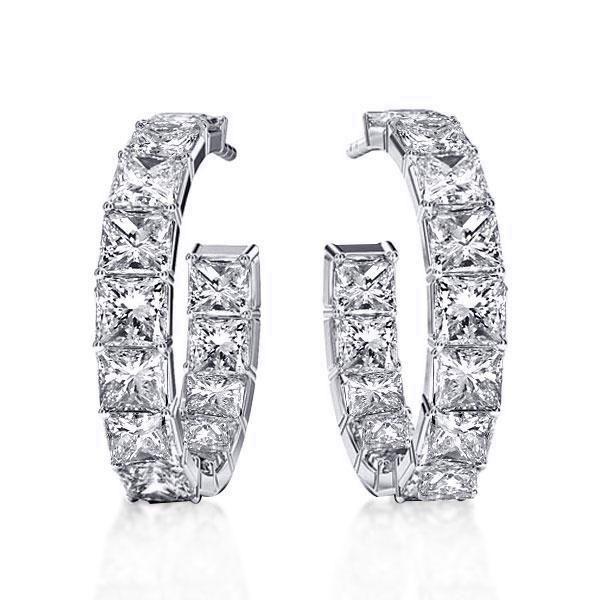 Princess Cut Sterling Silver Hoop Earrings - Sparkly & Elegant