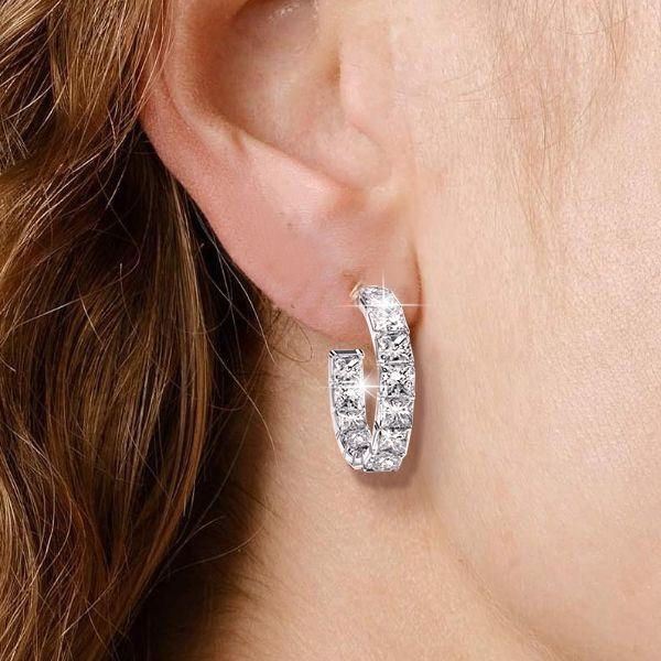 Princess Cut Sterling Silver Hoop Earrings - Sparkly & Elegant