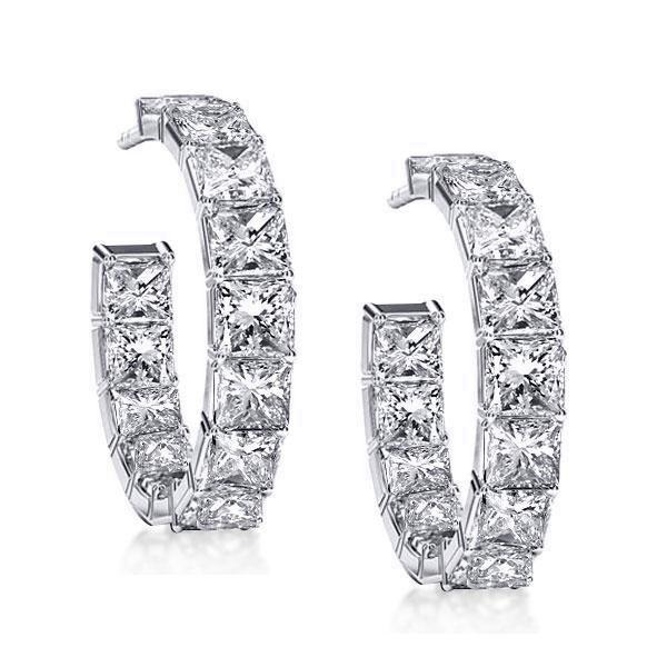 Princess Cut Sterling Silver Hoop Earrings - Sparkly & Elegant