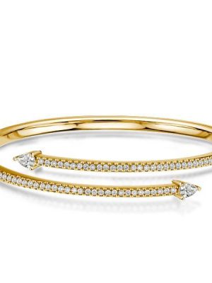 Golden Pear & Round White Sapphire Sterling Silver Bangle Bracelet