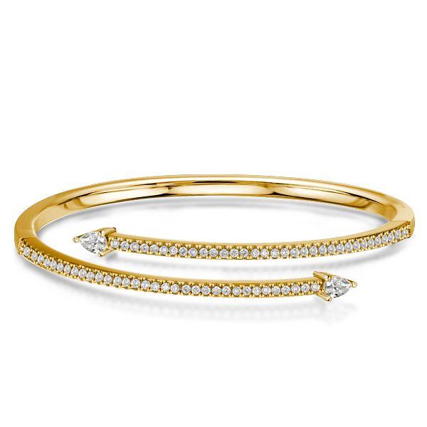Golden Pear & Round White Sapphire Sterling Silver Bangle Bracelet