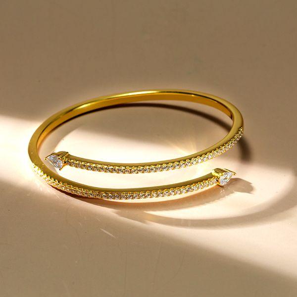 Golden Pear & Round White Sapphire Sterling Silver Bangle Bracelet