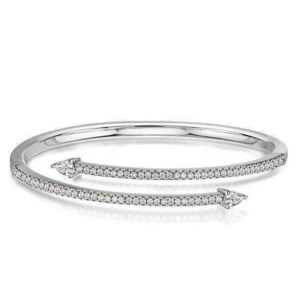 Golden Pear & Round White Sapphire Sterling Silver Bangle Bracelet