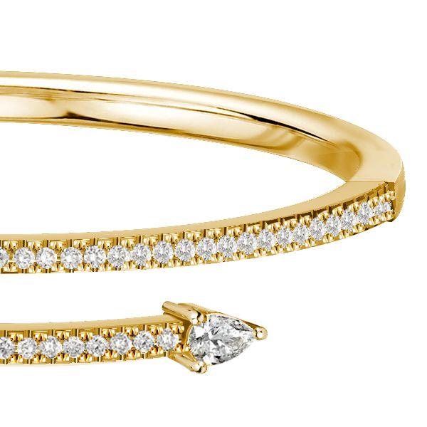 Golden Pear & Round White Sapphire Sterling Silver Bangle Bracelet