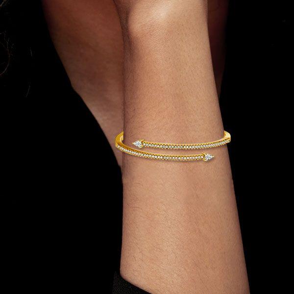 Golden Pear & Round White Sapphire Sterling Silver Bangle Bracelet