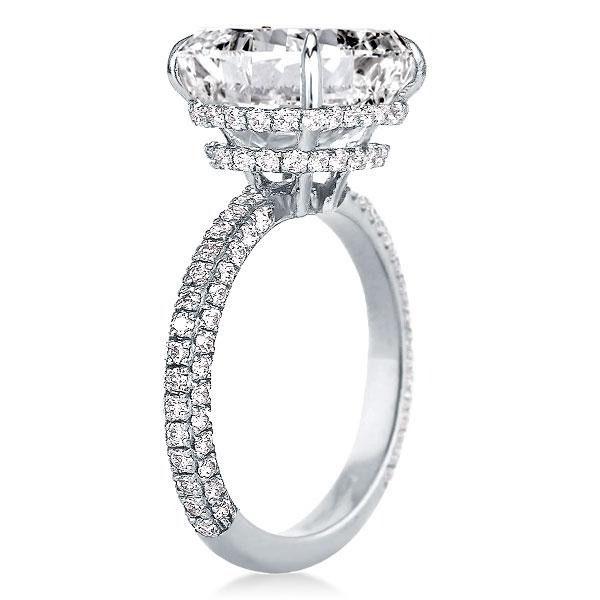 Cushion Cut White Sapphire Engagement Ring - Double Hidden Halo - 925 Sterling Silver