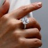 Cushion Cut White Sapphire Engagement Ring - Double Hidden Halo - 925 Sterling Silver
