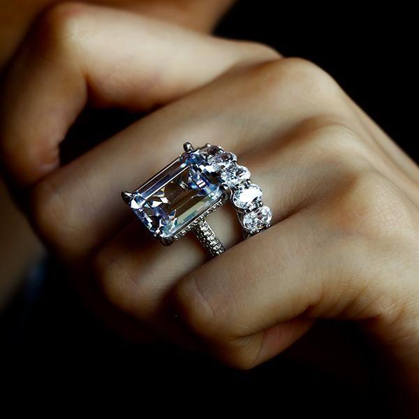 Emerald & White Sapphire Bridal Set - 925 Sterling Silver