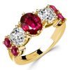 Cushion Cut Golden Ruby Half Eternity Wedding Band Ring - 18K Gold Plated Silver