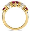 Cushion Cut Golden Ruby Half Eternity Wedding Band Ring - 18K Gold Plated Silver