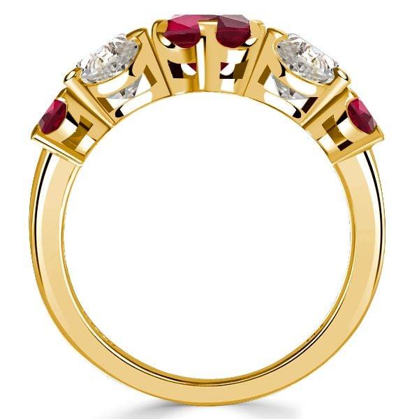 Cushion Cut Golden Ruby Half Eternity Wedding Band Ring - 18K Gold Plated Silver