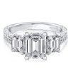 Emerald Cut Three Stone Half Eternity Engagement Ring in Sterling Silver