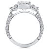 Emerald Cut Three Stone Half Eternity Engagement Ring in Sterling Silver
