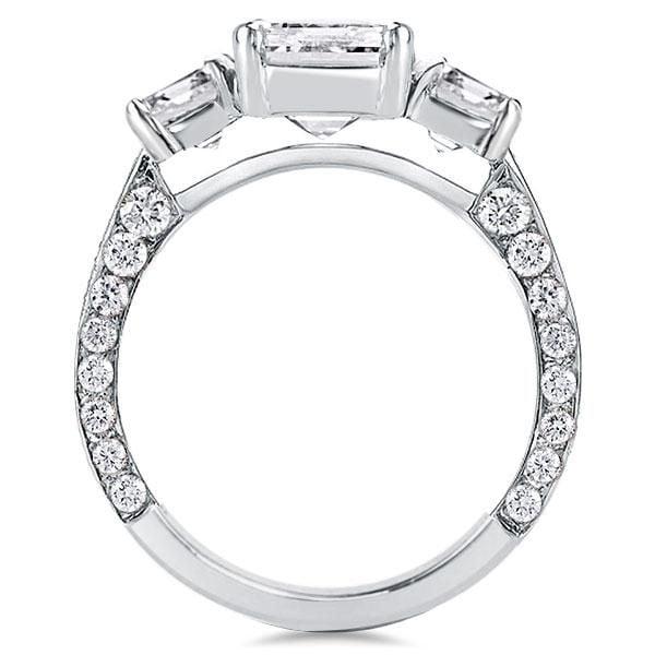 Emerald Cut Three Stone Half Eternity Engagement Ring in Sterling Silver