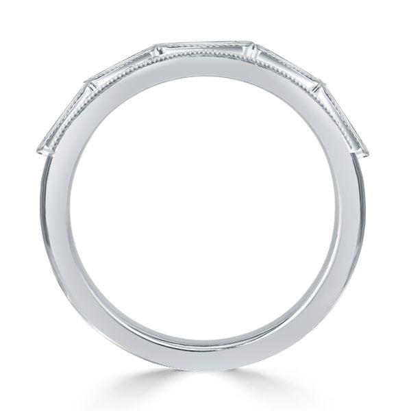 Three Row Milgrain Baguette Cut Wedding Band in Sterling Silver with Simulated Stones