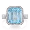 Aquamarine Halo Engagement Ring - Sterling Silver Double Prong Setting