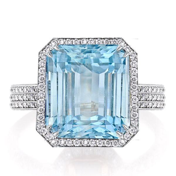 Aquamarine Halo Engagement Ring - Sterling Silver Double Prong Setting