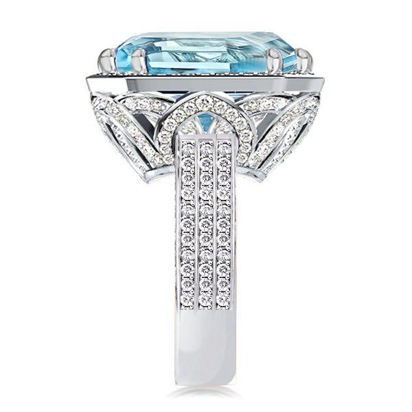 Aquamarine Halo Engagement Ring - Sterling Silver Double Prong Setting