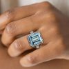 Aquamarine Halo Engagement Ring - Sterling Silver Double Prong Setting
