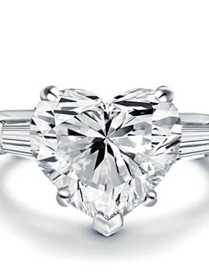 Heart Shaped White Sapphire Engagement Ring - Sterling Silver Three Stone Promise Ring