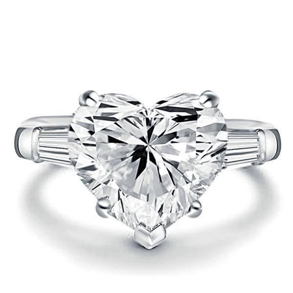 Heart Shaped White Sapphire Engagement Ring - Sterling Silver Three Stone Promise Ring
