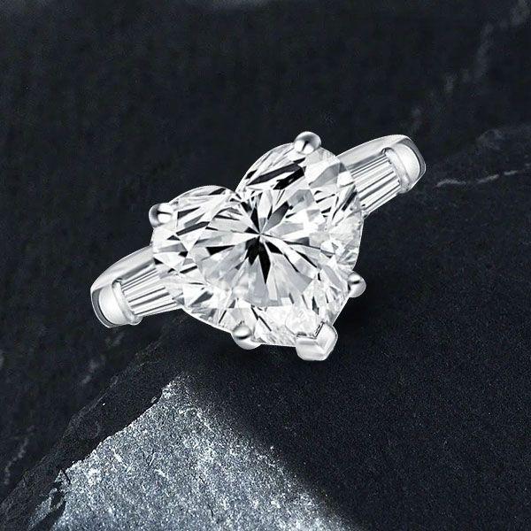Heart Shaped White Sapphire Engagement Ring - Sterling Silver Three Stone Promise Ring