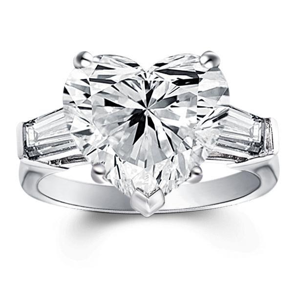 Heart Shaped White Sapphire Engagement Ring - Sterling Silver Three Stone Promise Ring