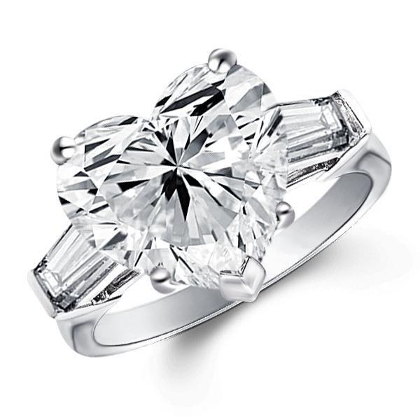 Heart Shaped White Sapphire Engagement Ring - Sterling Silver Three Stone Promise Ring