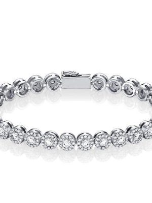 Round Cut Halo Tennis Bracelet - Sterling Silver - 4.48 CT. TW