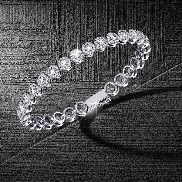 Round Cut Halo Tennis Bracelet - Sterling Silver - 4.48 CT. TW