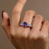 Amethyst Engagement Ring Cushion Cut - 925 Sterling Silver