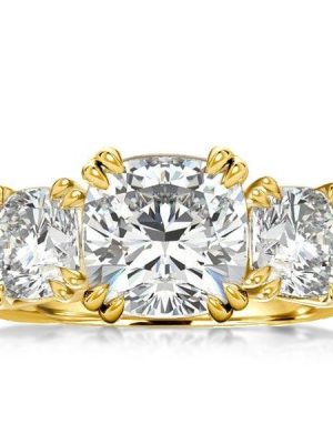 Three Stone Cushion Cut Engagement Ring | 4.00 CT. Center Stone | 18K Gold Plated Sterling Silver