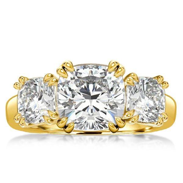 Three Stone Cushion Cut Engagement Ring | 4.00 CT. Center Stone | 18K Gold Plated Sterling Silver