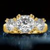 Three Stone Cushion Cut Engagement Ring | 4.00 CT. Center Stone | 18K Gold Plated Sterling Silver