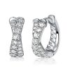 Sterling Silver Pave Crossover Hoop Earrings - Elegant & Sparkling