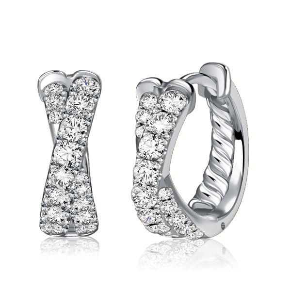 Sterling Silver Pave Crossover Hoop Earrings - Elegant & Sparkling