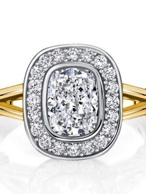 Cushion Cut Halo Sterling Silver Ring for Women, 2.06 CTW Simulated Diamond