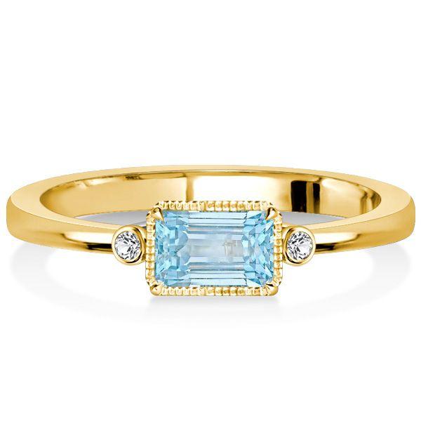 Aquamarine & Emerald Cut 3 Stone Engagement Ring - Bezel Set Sterling Silver