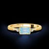 Aquamarine & Emerald Cut 3 Stone Engagement Ring - Bezel Set Sterling Silver